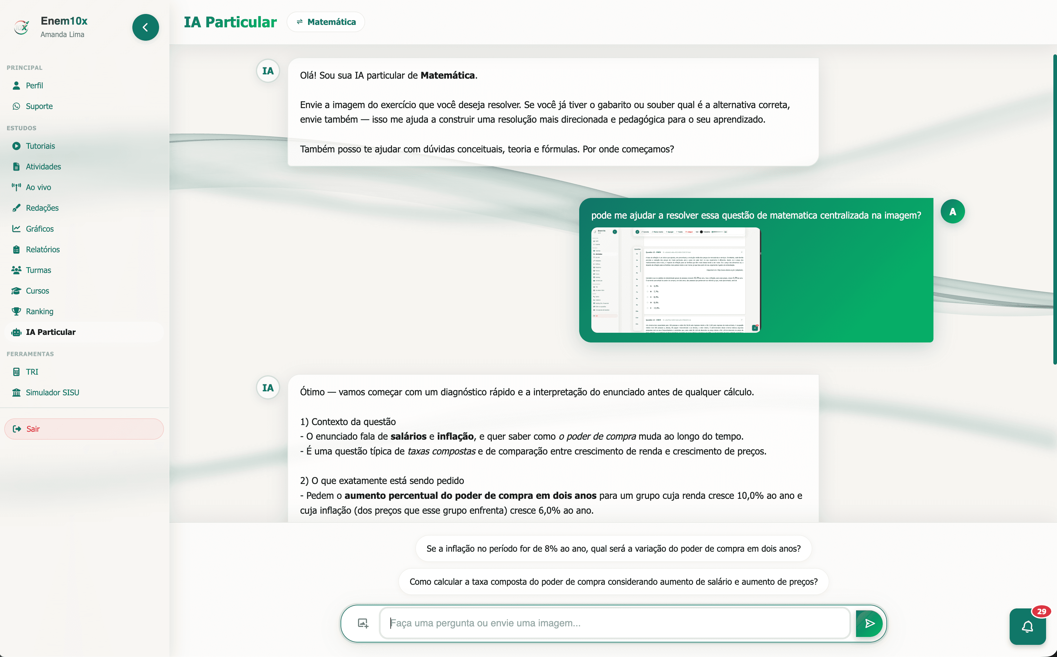 IA particular tira-dúvidas na plataforma Enem10x
